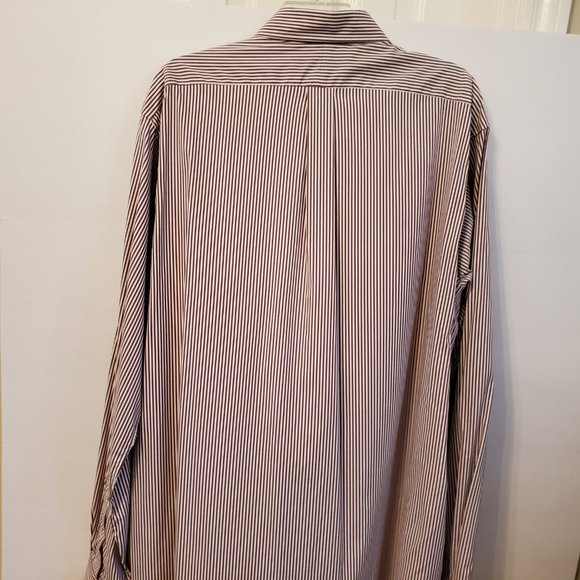 Ralph Lauren classic fit long sleeves brown/white custom fit-striped men shirt. - Picture 4 of 15
